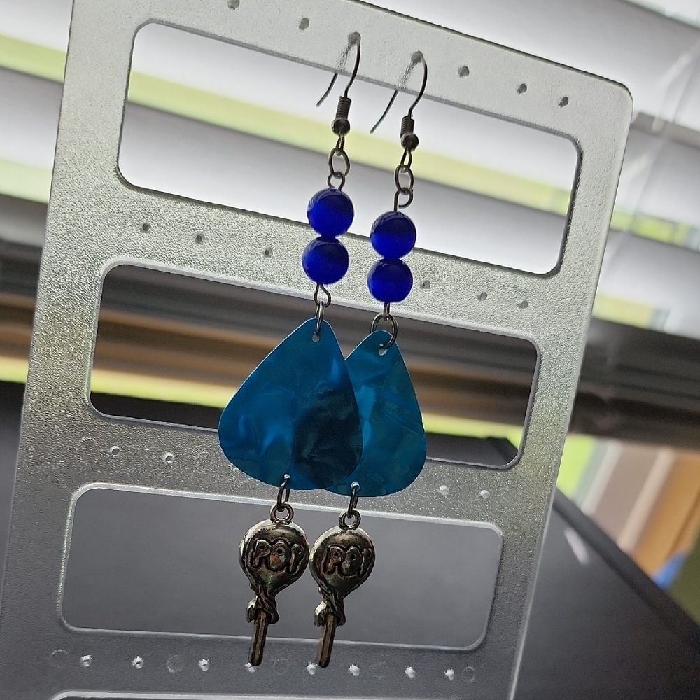 Handmade Blue Dangle Earrings with lolipop  Charms